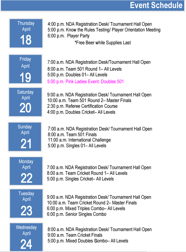 NDA Team Dart Calendar Of Events & Format Stansfield Vending Pool